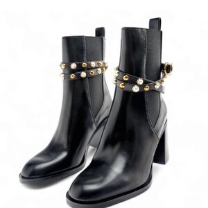 Zara Black Ankle Boots with Gold Accents